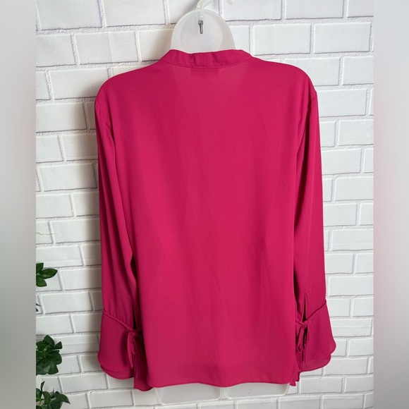 Calvin Klein fuchsia Blouse with Bell Sleeves and Mandarin Collar/size L - Picture 9 of 10